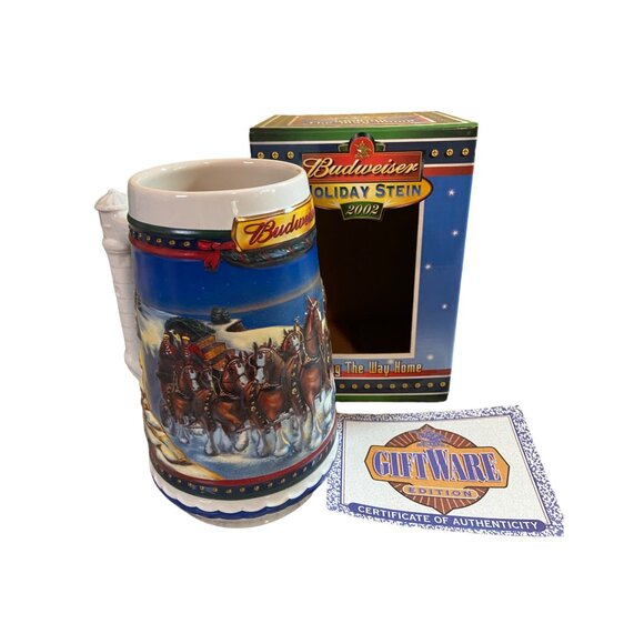 2002 Budweiser Holiday Stein Guiding the Way Home w/ COA & Box CS529 - Picture 1 of 7